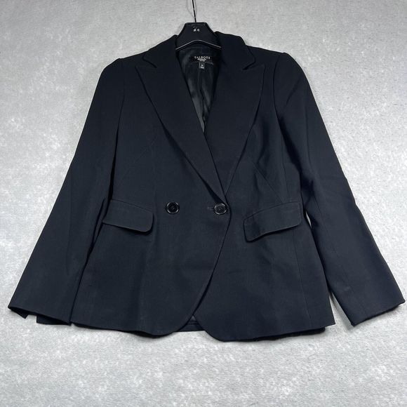 Talbots Blazer Womens 4P Black Two Button Lined Blazer Jacket Long Sleeve 1521 - Picture 1 of 11